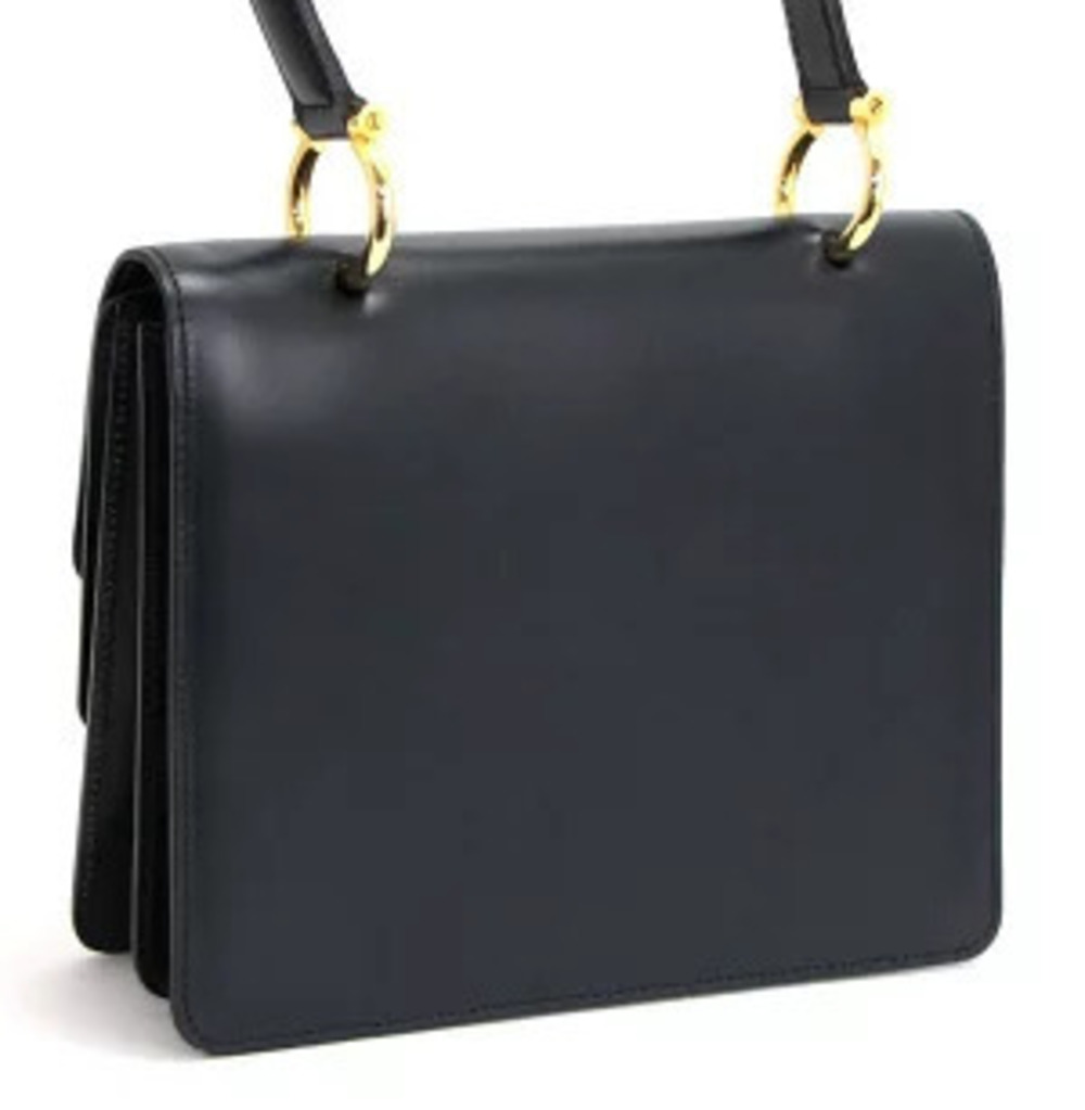 Celine Handbag Flap Calfskin Double Navy Blue